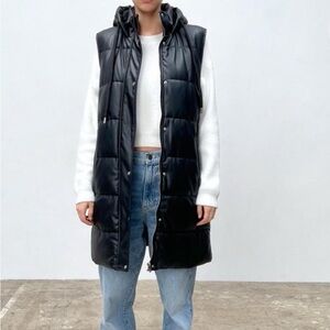Zara NWT Black Puffer Quilted Long Vest Size Small